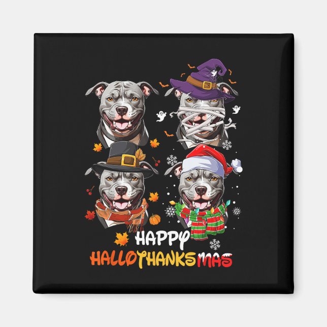 Pitbull Dog Hallothanksmas Halloween-Erntedank Magnet (Vorne)