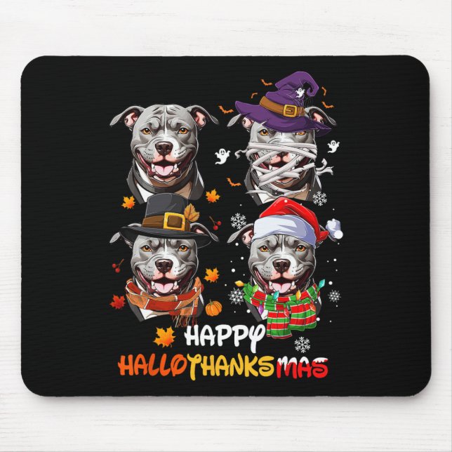 Pitbull Dog Hallothanksmas Halloween-Erntedank Mousepad (Vorne)
