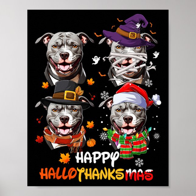Pitbull Dog Hallothanksmas Halloween-Erntedank Poster (Vorne)