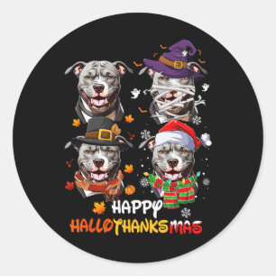 Pitbull Dog Hallothanksmas Halloween-Erntedank Runder Aufkleber