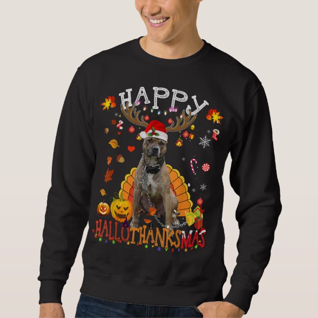 Pitbull Dog Happy Hallothanksmas Halloween Thanksg Sweatshirt (Vorderseite)