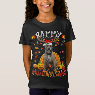 Pitbull Dog Happy Hallothanksmas Halloween Thanksg T-Shirt