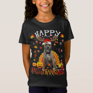 Pitbull Dog Happy Hallothanksmas Halloween Thanksg T-Shirt
