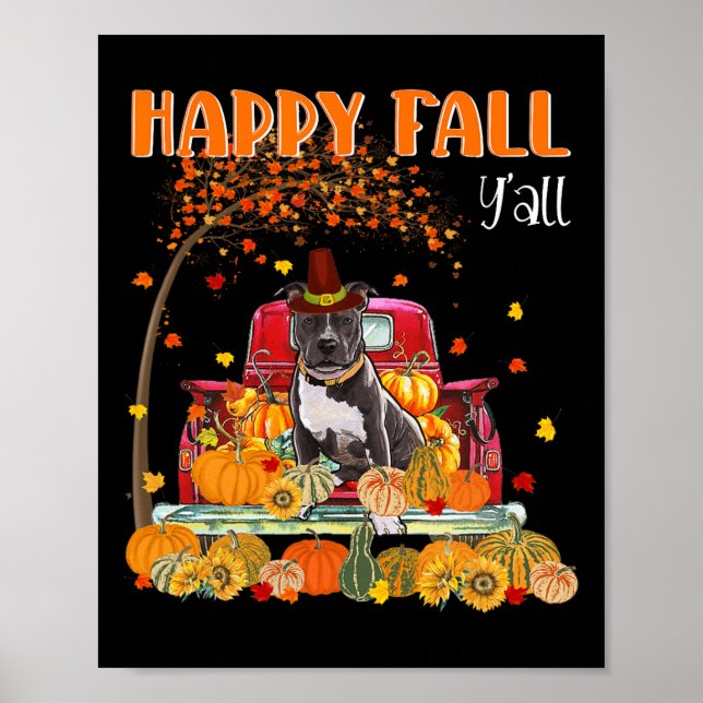 Pitbull Dog Herbstfall Pumpkin Truck Mappe Danke Poster (Vorne)