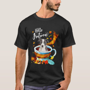 Pitbull Dog Herbstkaffee Hallo Herbst Herbst Leaf T-Shirt