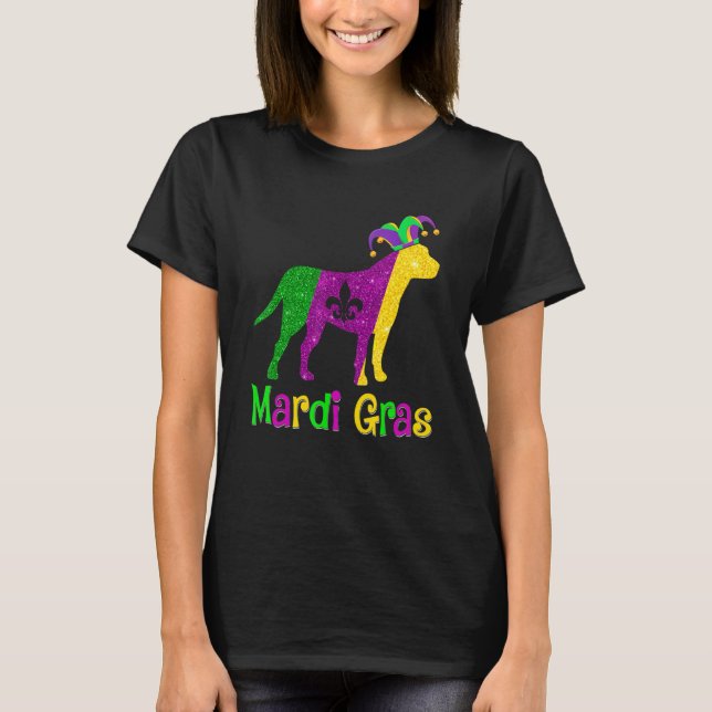 Pitbull Dog Lover Mardi Gras Carnival Jester T-Shirt (Vorderseite)