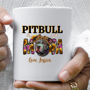 Pitbull Dog Mama Leopard Printblumen Kaffeetasse