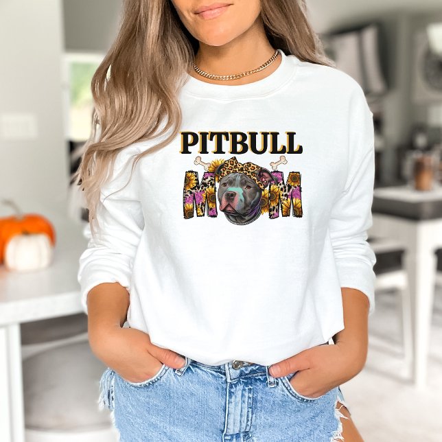 Pitbull Dog Mama Leopard Printblumen Sweatshirt (Von Creator hochgeladen)