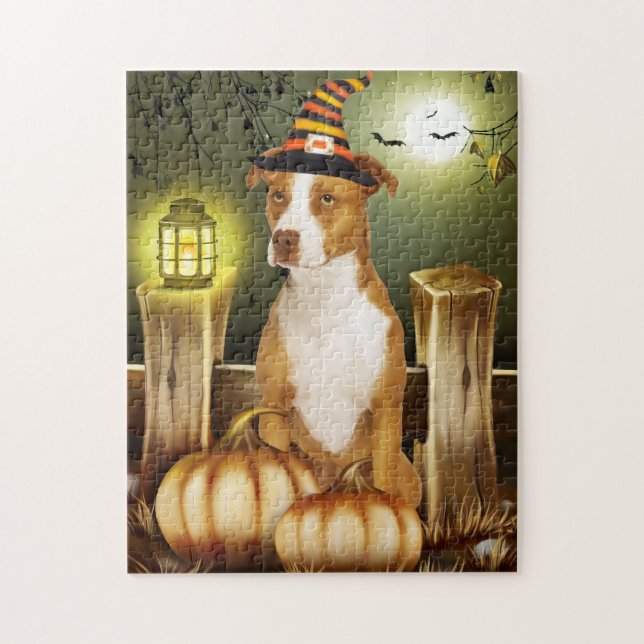 Pitbull Dog mit Hexenhut Puzzle (Vertikal)