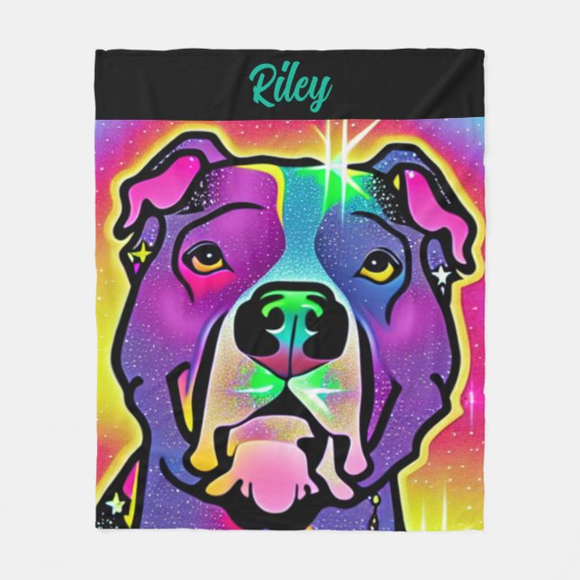 Pitbull Dog Pop Personalisiert Fleecedecke (Vorderseite)