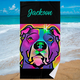 Pitbull Dog Pop Personalisiert Strandtuch