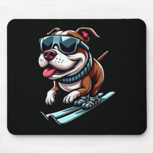 Pitbull Dog Skiing Wintersport Spaß Mousepad