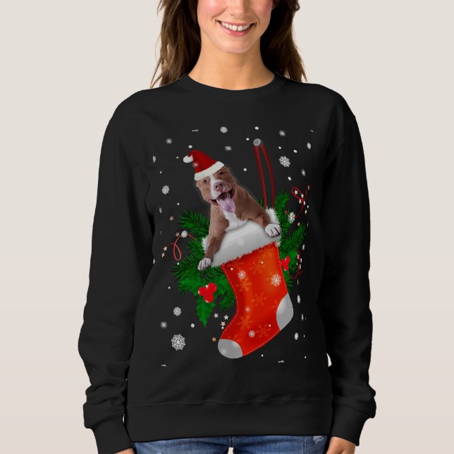 Pitbull Dog Sock Weihnachten Sweatshirt (Vorderseite)