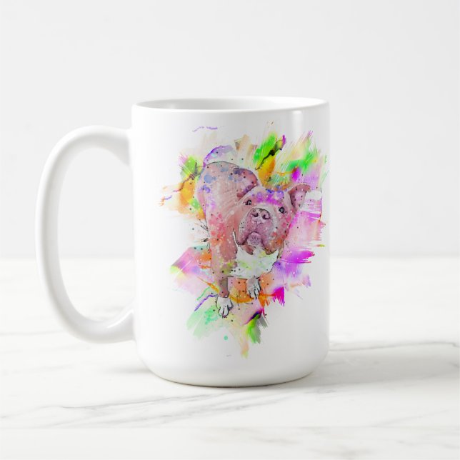 Pitbull Dog Wasserfarben Kunst Kaffeetasse (Links)
