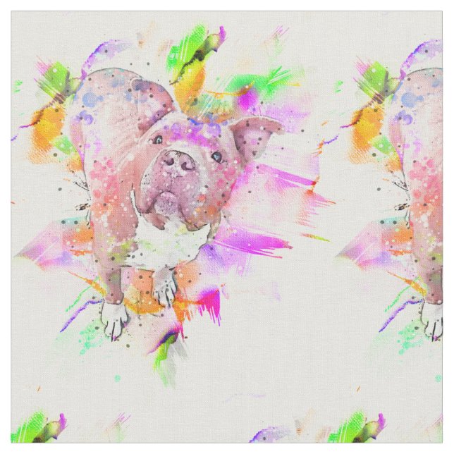 Pitbull Dog Wasserfarben Kunst Stoff (Nahaufnahme)