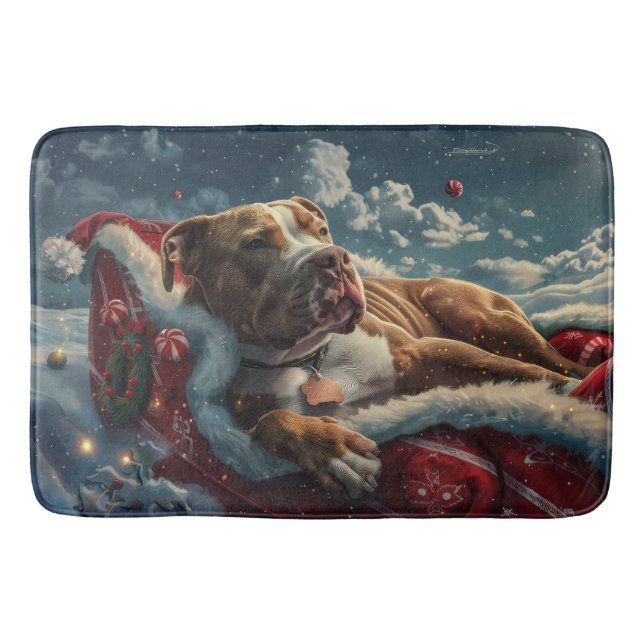 Pitbull Dog Weihnachtsfest Badematte (Vorderseite)