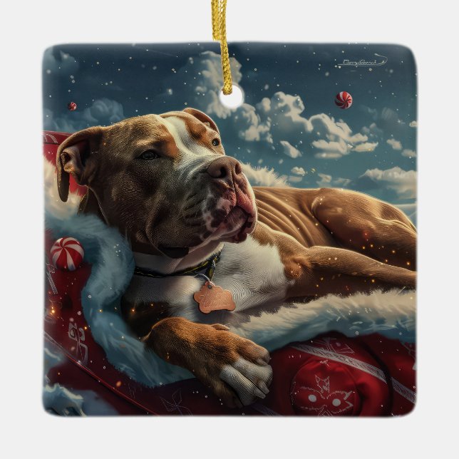 Pitbull Dog Weihnachtsfest Keramikornament (Vorderseite)