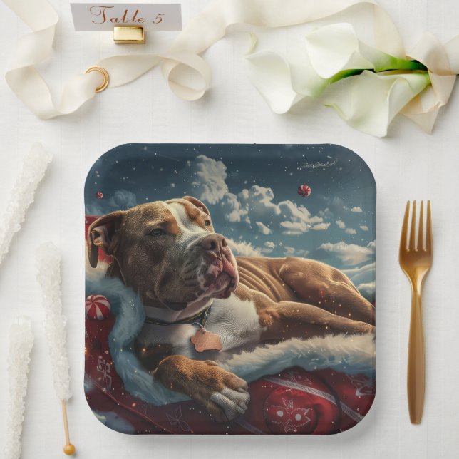 Pitbull Dog Weihnachtsfest Pappteller (Hochzeit)