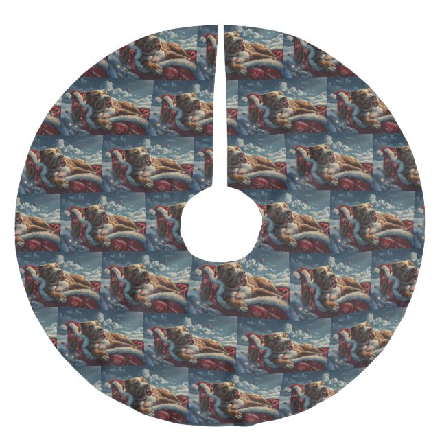 Pitbull Dog Weihnachtsfest Polyester Weihnachtsbaumdecke (Vorderseite)