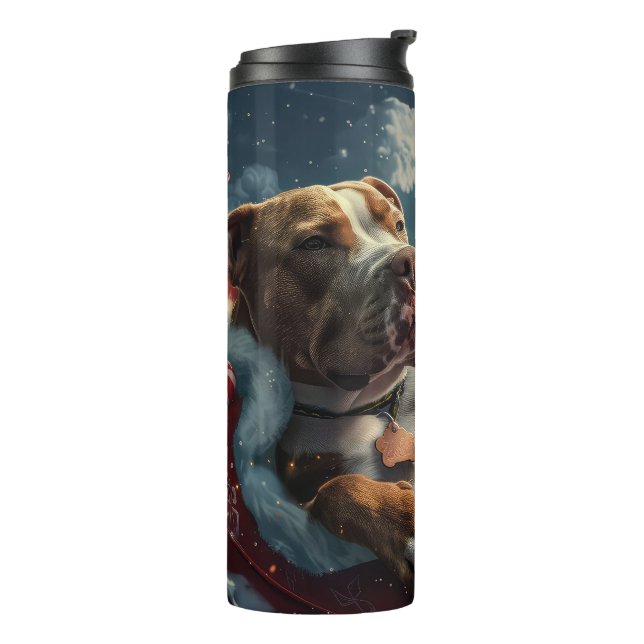 Pitbull Dog Weihnachtsfest Thermosbecher (Nach links gedreht)