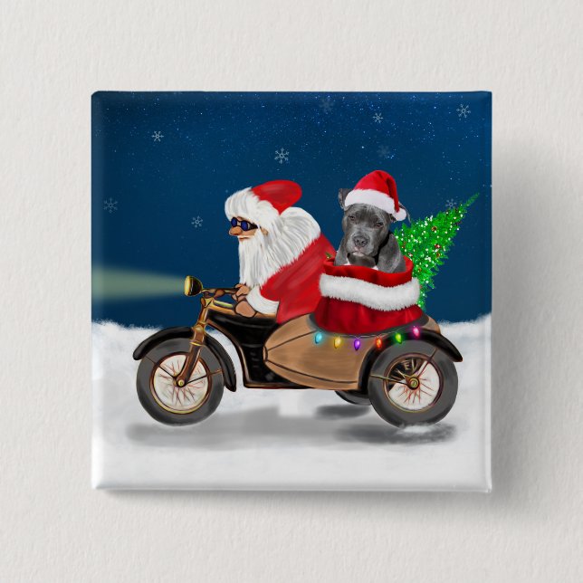 Pitbull Dog Weihnachtsmann Button (Vorderseite)