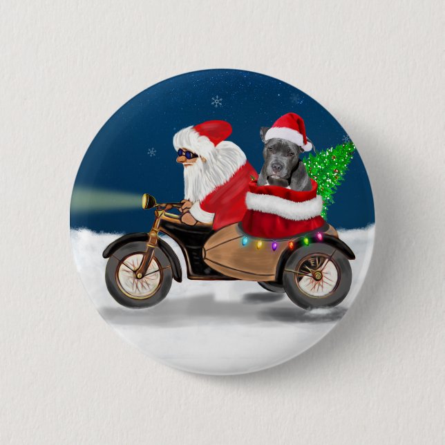 Pitbull Dog Weihnachtsmann Button (Vorderseite)
