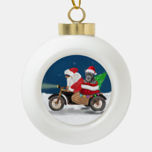 Pitbull Dog Weihnachtsmann Keramik Kugel-Ornament