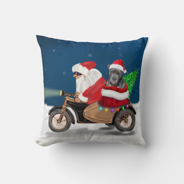 Pitbull Dog Weihnachtsmann Kissen (Vorderseite)