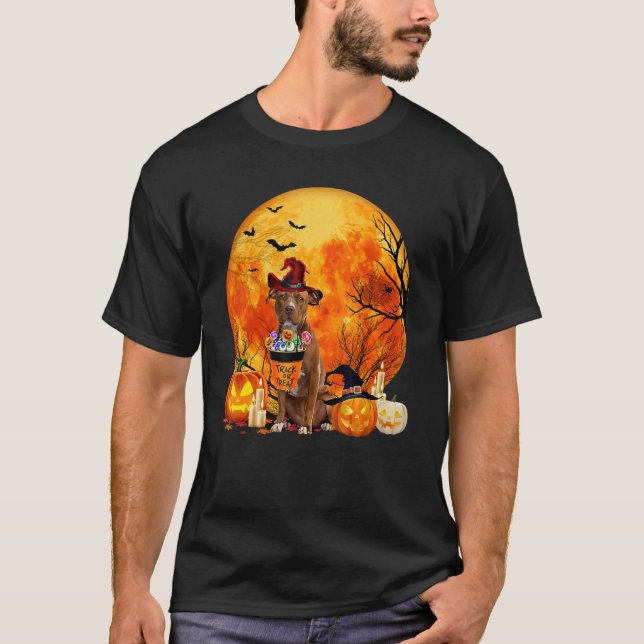 Pitbull Dog Witch Pumpkin Halloween Costume T-Shirt (Vorderseite)