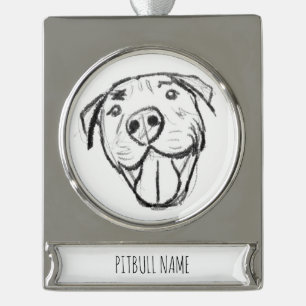 Pitbull Drawing Sing Dog Lovers Black White Banner-Ornament Silber