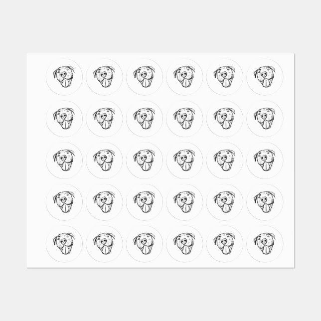 Pitbull Drawing Sing Dog Lovers Black White Etiketten (Blatt)