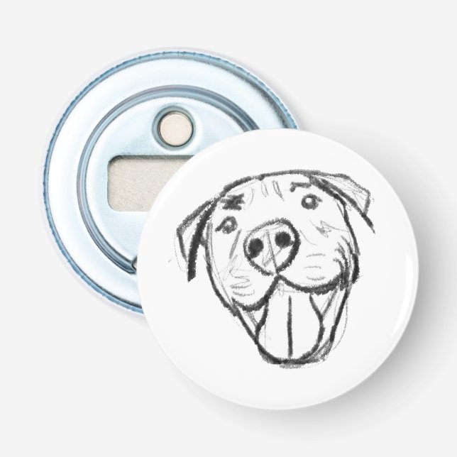 Pitbull Drawing Sing Dog Lovers Black White Flaschenöffner (Vorderseite)