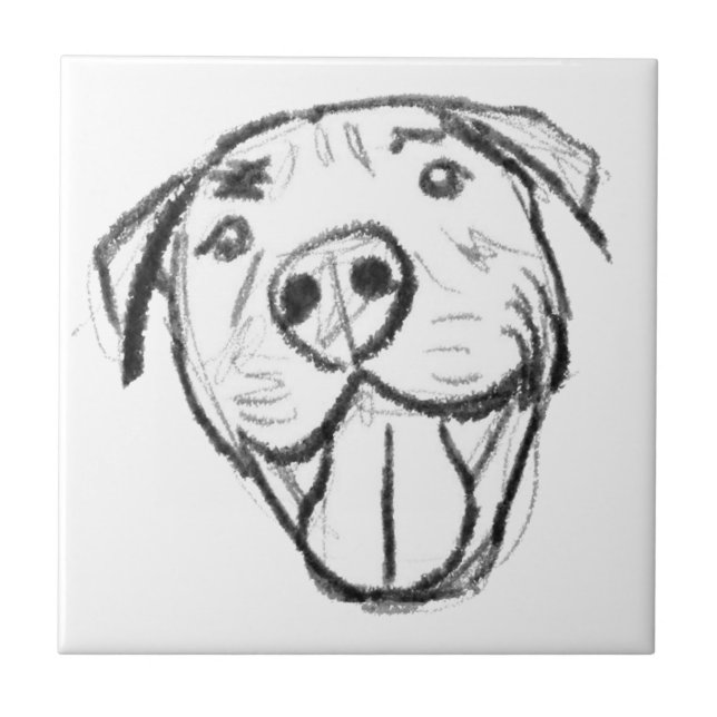 Pitbull Drawing Sing Dog Lovers Black White Fliese (Vorderseite)