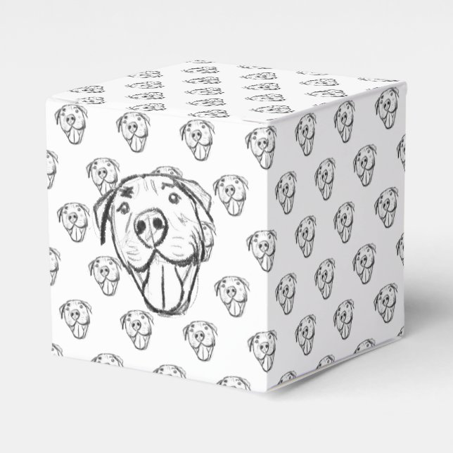 Pitbull Drawing Sing Dog Lovers Black White Geschenkschachtel (Vorderseite)