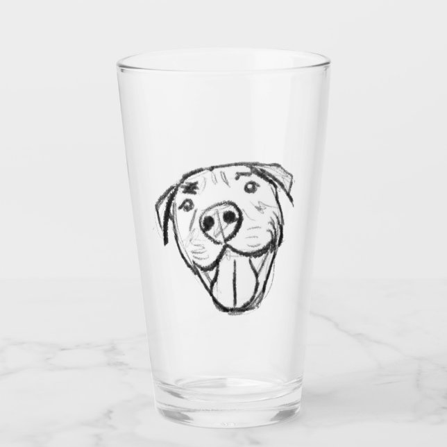Pitbull Drawing Sing Dog Lovers Black White Glas (Vorderseite)