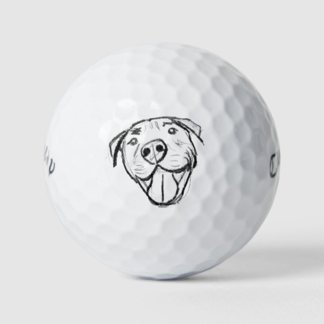 Pitbull Drawing Sing Dog Lovers Black White Golfball (Vorderseite)