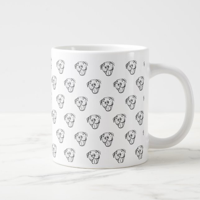 Pitbull Drawing Sing Dog Lovers Black White Jumbo-Tasse (Rechts)