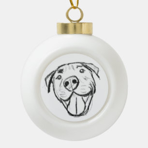 Pitbull Drawing Sing Dog Lovers Black White Keramik Kugel-Ornament