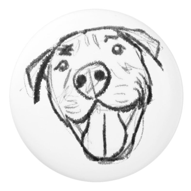 Pitbull Drawing Sing Dog Lovers Black White Keramikknauf (Vorderseite)