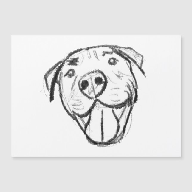 Pitbull Drawing Sing Dog Lovers Black White Magnetkarte (Vorderseite)