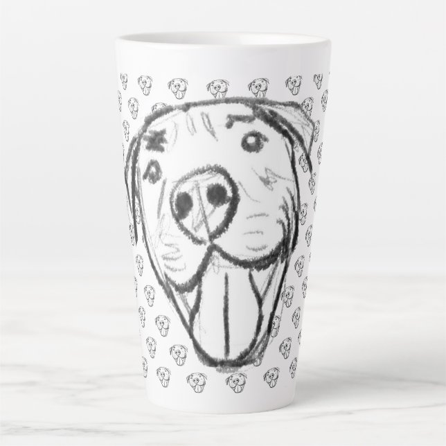 Pitbull Drawing Sing Dog Lovers Black White Milchtasse (Vorderseite)