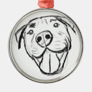 Pitbull Drawing Sing Dog Lovers Black White Ornament Aus Metall