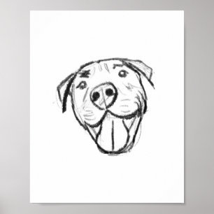 Pitbull Drawing Sing Dog Lovers Black White Poster