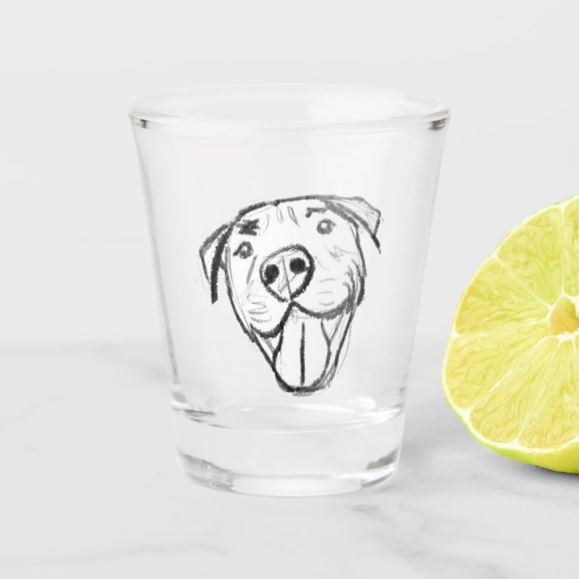 Pitbull Drawing Sing Dog Lovers Black White Schnapsglas (Vorderseite)