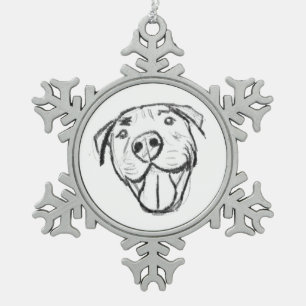 Pitbull Drawing Sing Dog Lovers Black White Schneeflocken Zinn-Ornament