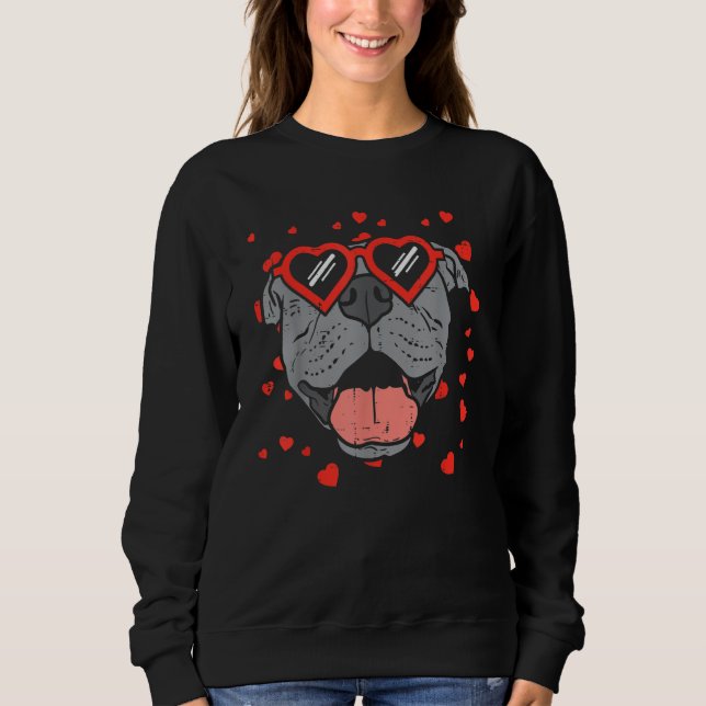 Pitbull Face Heart Glasses Valentines Day Pet Dog Sweatshirt (Vorderseite)