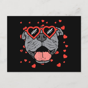 Pitbull Face Heart Glasses Valentinstag Haustier H Feiertagspostkarte