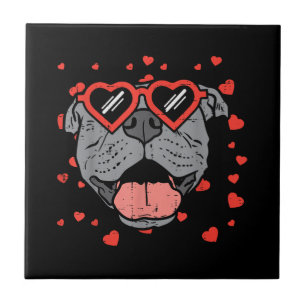 Pitbull Face Heart Glasses Valentinstag Haustier H Fliese