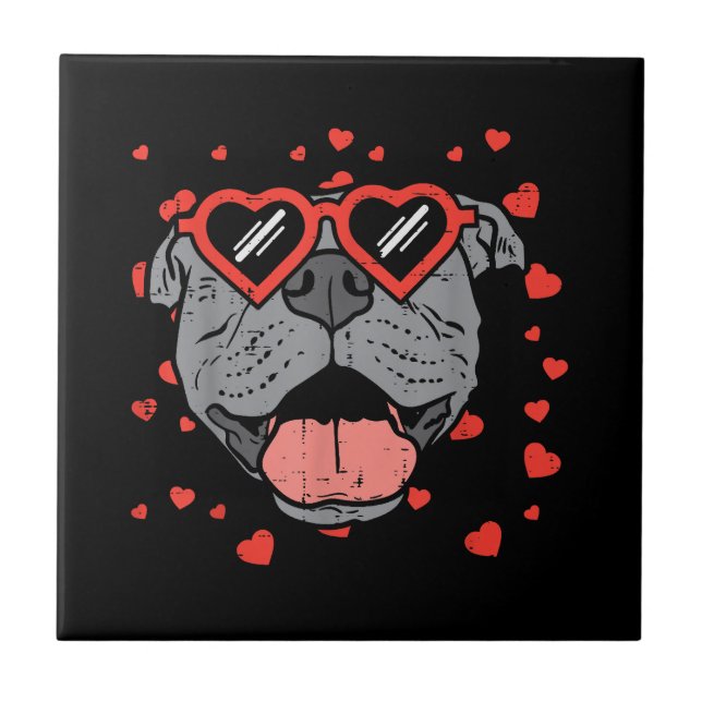 Pitbull Face Heart Glasses Valentinstag Haustier H Fliese (Vorderseite)