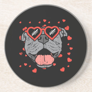 Pitbull Face Heart Glasses Valentinstag Haustier H Getränkeuntersetzer